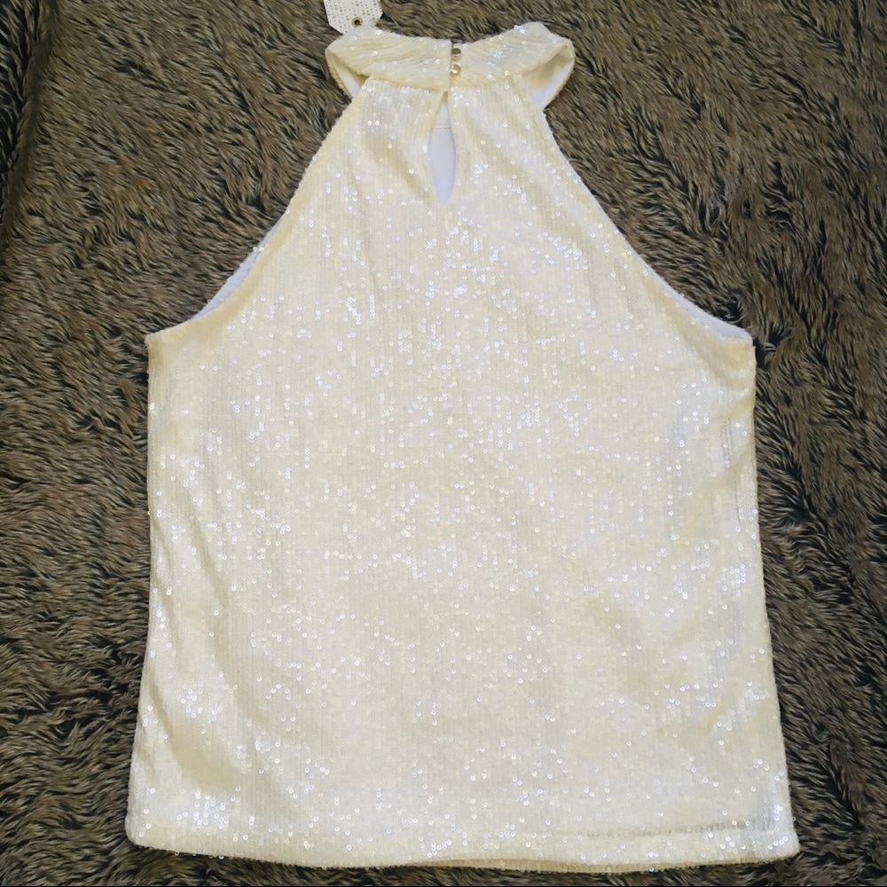 Cable & Gauge cream color sequin sleeveless halter top size medium - Picture 5 of 8